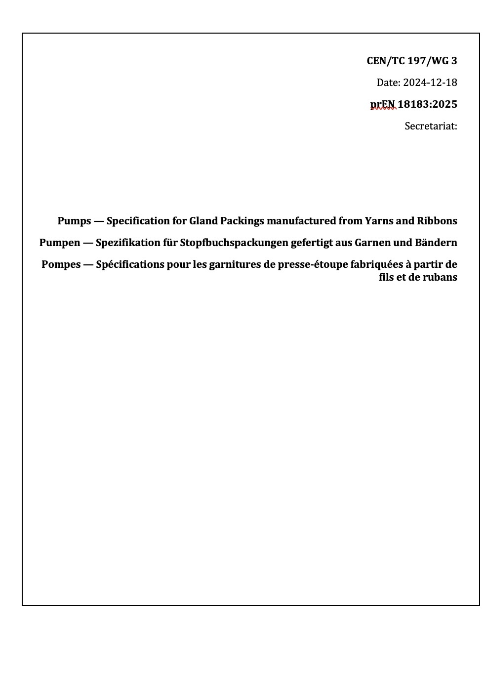 Packings Standard Cover Page