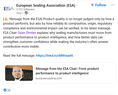 ESA's LinkedIn post: Message from the ESA Chair
