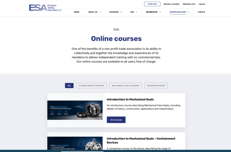 Screenshot of the ESA online courses page