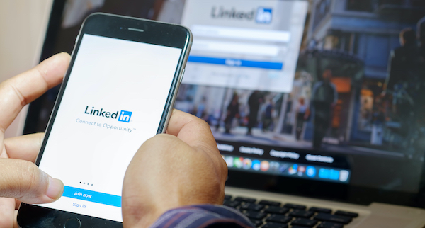 LinkedIn logo on a cell-phone screen