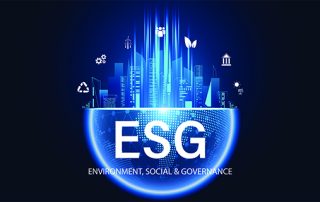 Abstract ESG world with icon concept sustainable corporate development Environment, Social, and Governance on a modern green background.
